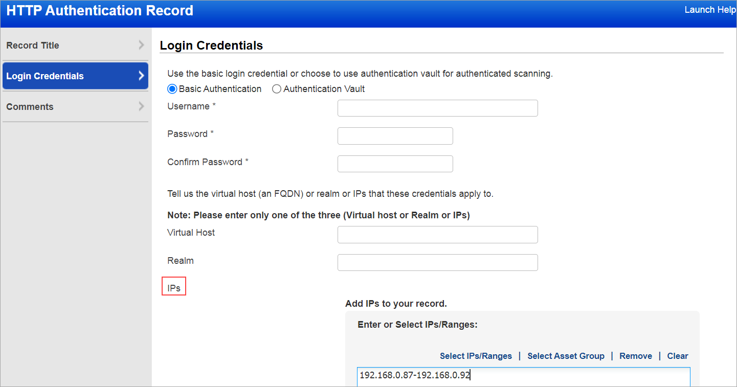 New IP field is added in the HTTP authentication record.